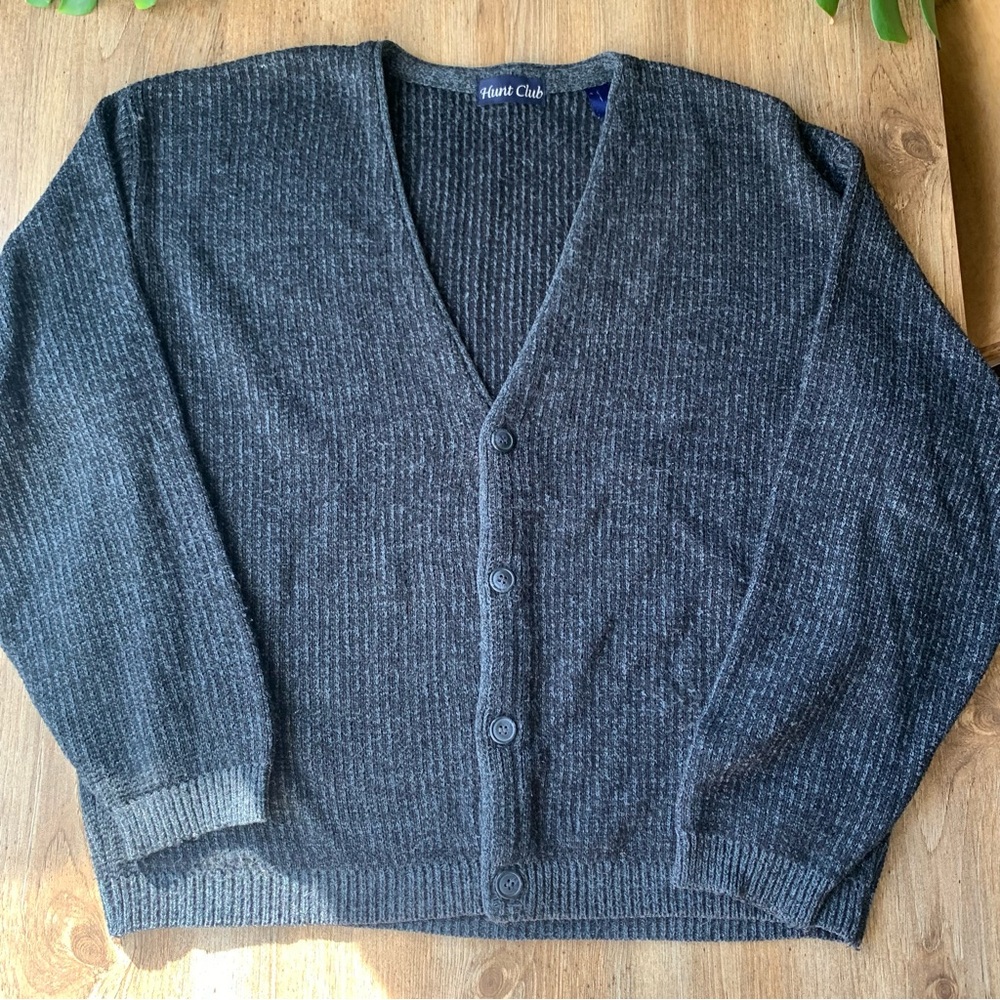 Vintage Hunt Club Wool Knit Cardigan XL Grey